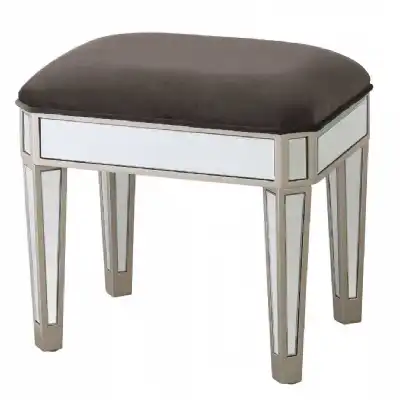 Mirrored Glass Dressing Table Stool Grey Fabric Seat