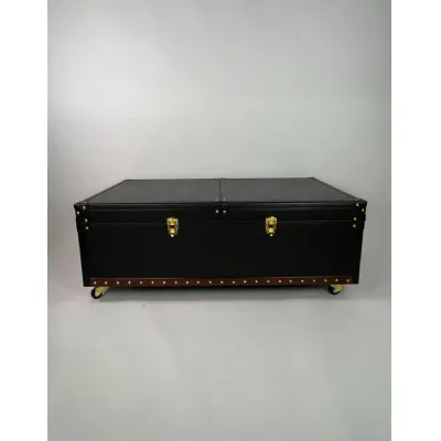 Black Leather Coffee Table Bar Cabinet with Castors