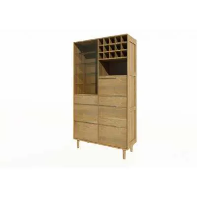Scandic Oak Large Glazed Drinks Serving Cabinet With Drawers