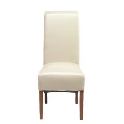 Dining Chair in Beige Bonded Leather and Oak Leg