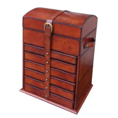 Handcrafted Leather And Brass Tall Jewellery Box Cognac