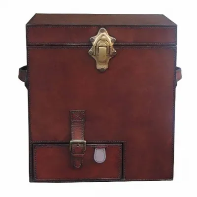Handcrafted Leather And Brass Mini Bar Cognac