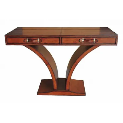 Handcrafted Leather And Brass Console Table Cognac