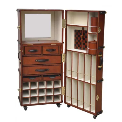 Handcrafted Leather And Brass Bar Cabinet Cognac