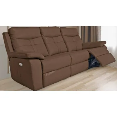 Brown Italian Leather Electric 3 Seater Recliner Sofa