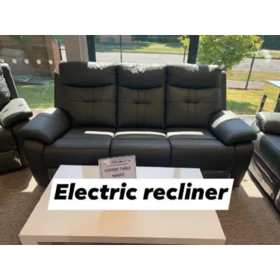 Charcoal Grey Italian Leather Electric 3 Seater Recliner Sofa