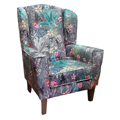 Excelsior Linen Upright Winged Armchair with Optional Stool