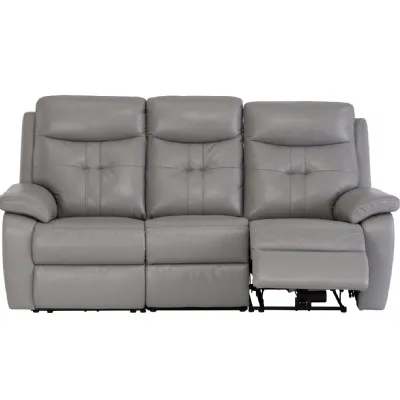 Grey Italian Leather Electric 3 Seater Recliner Sofa