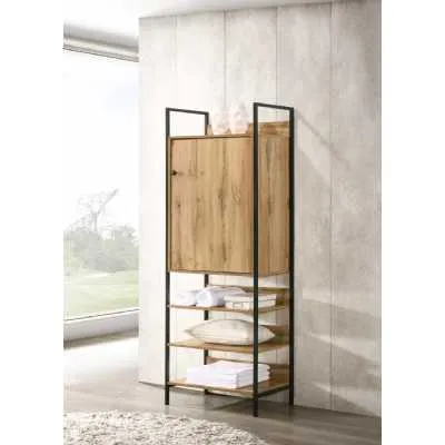 Modern Oak Wood And Metal 1 Door 3 Shelf Living Room Storage Cabinet 180 x 63.8cm
