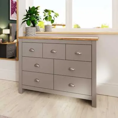 Light Grey Wooden Chest of 7 Drawers 3 Over 4 Oak Effect Top
