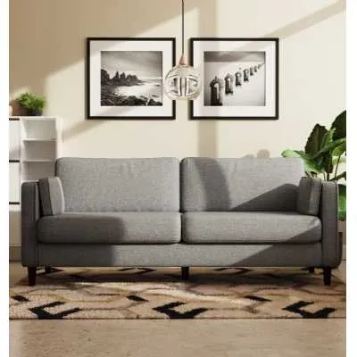 Light Grey Velvet Fabric Upholstery 3 Seater Standard Cushion Back Sofa
