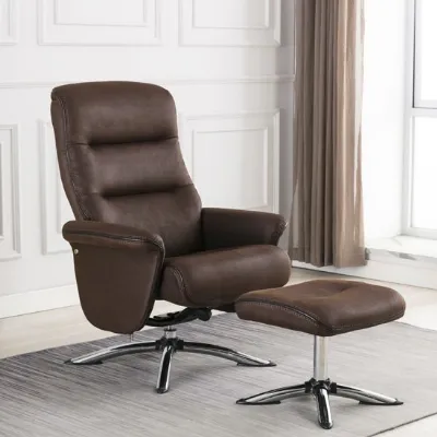 Brown Leather Swivel Recliner Armchair and Footstool