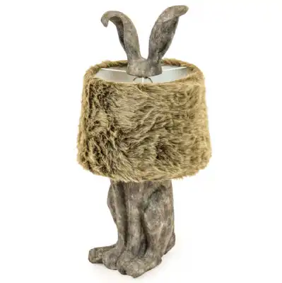 Rabbit Ears Table Lamp with Grey Fur Shade