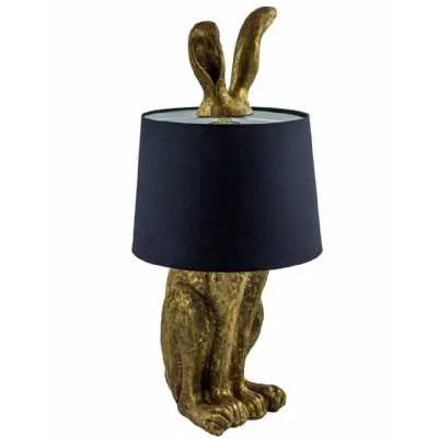 Gold Bunny Rabbit Ears Table Lamp with Round Black Shade