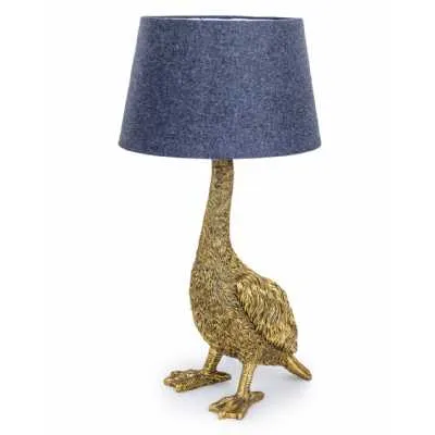 Gold Metal Goose Table Lamp with Grey Velvet Shade