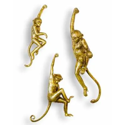 Gold Set Of 3 Monkey Wall Hanging Figures