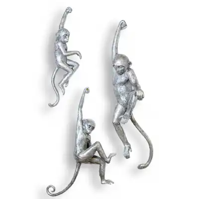 Silver Set of 3 Monkey Wall Hanging Figures