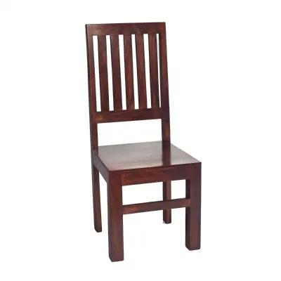 Indian Dark Mango Wood Slatted Dining Chair, Pair