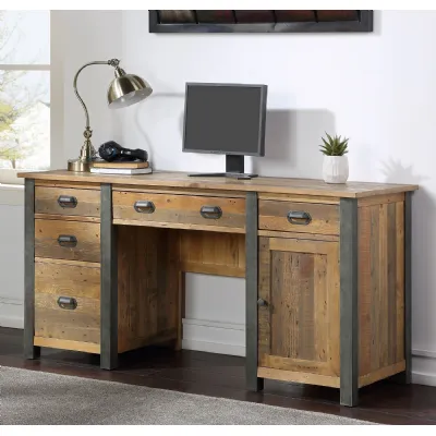 Industrial Reclaimed Wood Large Twin Pedestal Desk