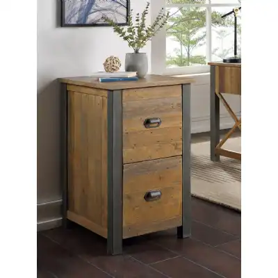 Reclaimed Wood Industrial Distressed 2 Drawer Home Office Filing Cabinet