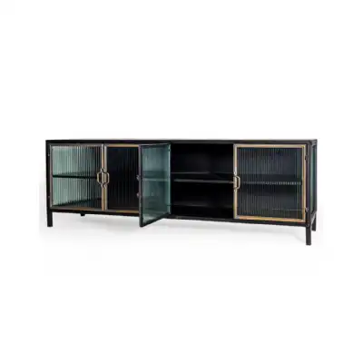 Black and Gold Metal and Glass Sideboard 160cm Wide