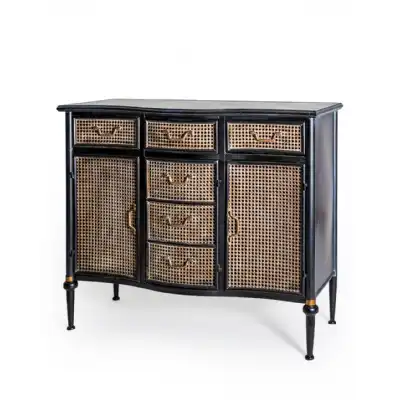 Black Sideboard Cabinet with Metal Rattan Cupboards