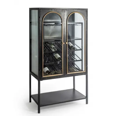 Black And Antique Gold 2 Door Wine Storage Cabinet