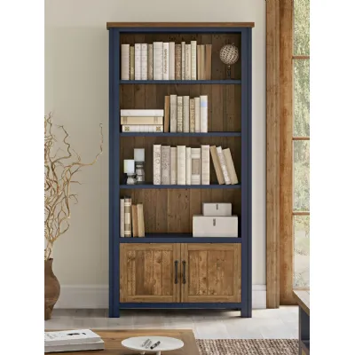 Splash of Blue Large Open Bookcase with Doors