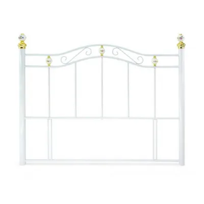 Metal Headboard in White Gloss with Gold Knobs 4ft