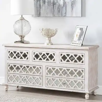 Mirrored Glass Cabinet Sideboard Chest of 7 Drawers