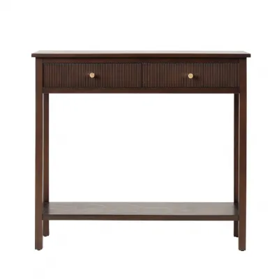 Lindon Walnut Brown 2 Drawer Console Table With Gold Handles