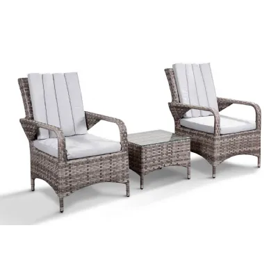 Luxury Grey Rattan 2 Chair Bistro Set with Side Table