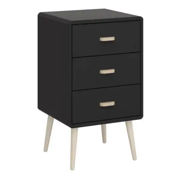 Mino Bedside Table 3 Drawers Black