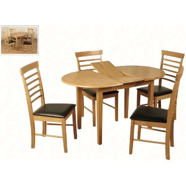 Light Oak Oval Butterfly Extending Dining Table and 4 Chairs