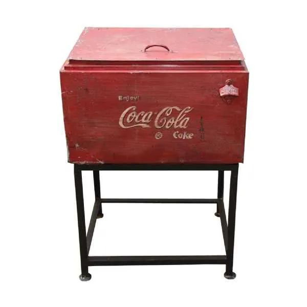 Antique Carnival Vintage Metal Red Finish Coca Cola Wine Cooler Box on Stand