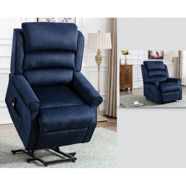 Blue Fabric Electric Lift and Rise Recliner Armchair