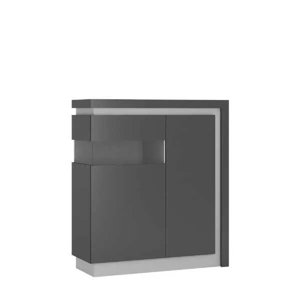 Small Glazed Platinum Light Grey Gloss 2 Door Display Cabinet LH