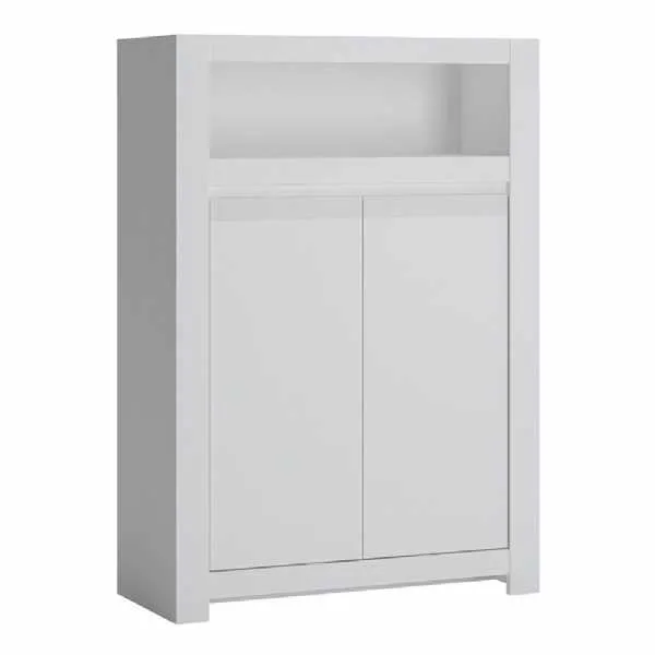 White 2 Door Small Storage Cabinet With Open Shelf