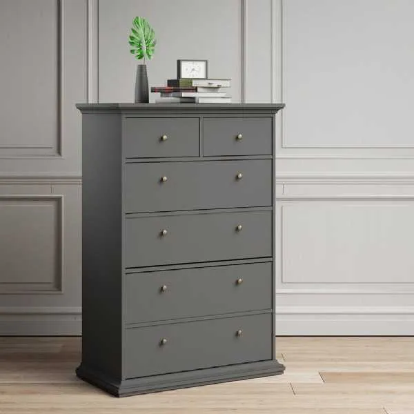 Large Matt Grey Tall Chest of 2 Over 4 Drawers with Cornice Top