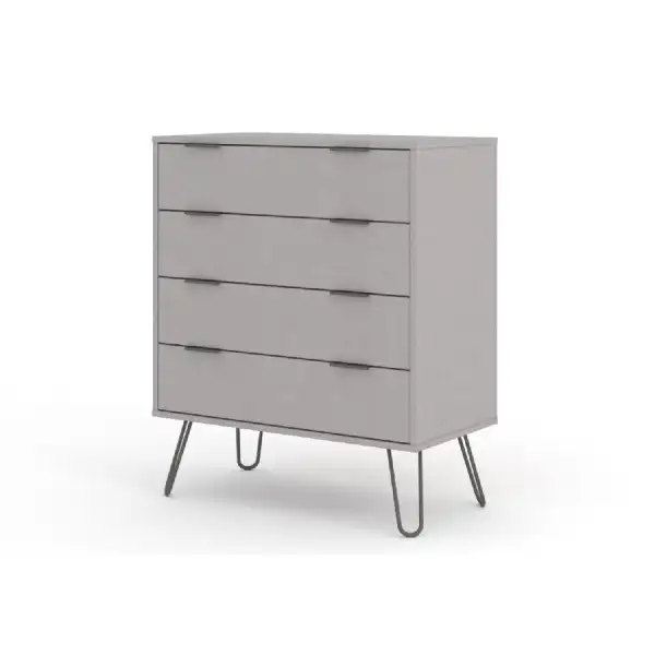 Modern Classy Wide Grey 4 Pull Up Drawer Bedroom Chest With Hair Pin Legs 90.3x76.5cm