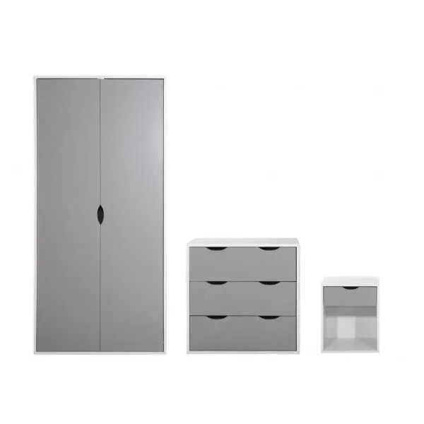 Grey White 3 Drawer Chest Double Wardrobe 1 Drawer Bedside Table 3 Piece Bedroom Set