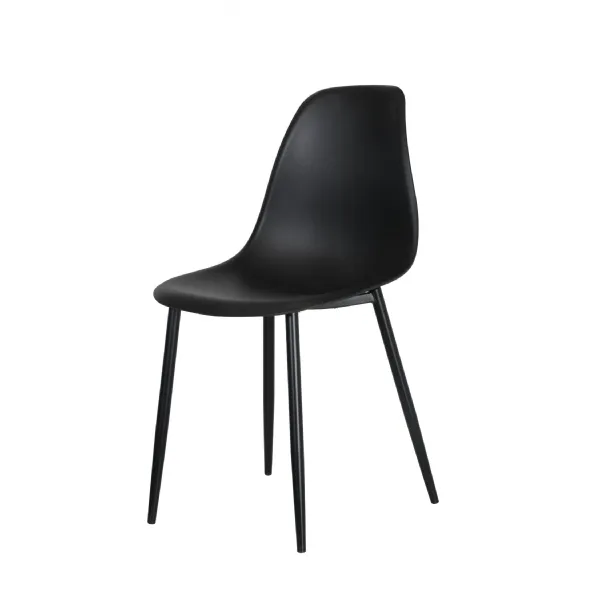 Black Curved Dining Chair with Black Metal Tapering Legs
