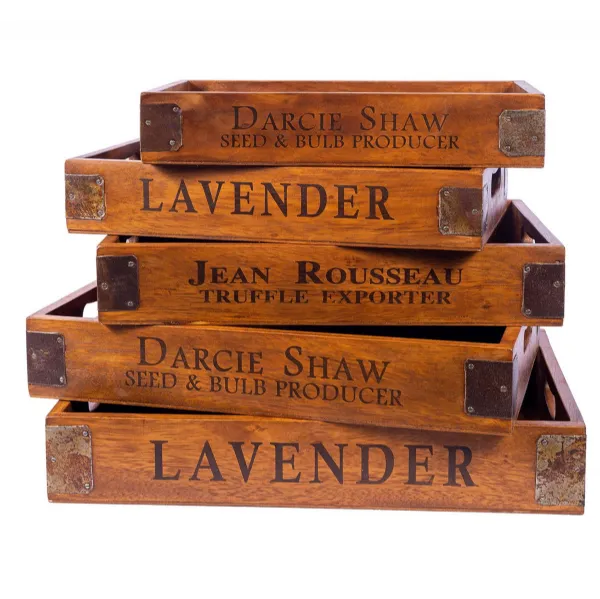 Set of 5 Vintage Wooden Serving Trays Lavender