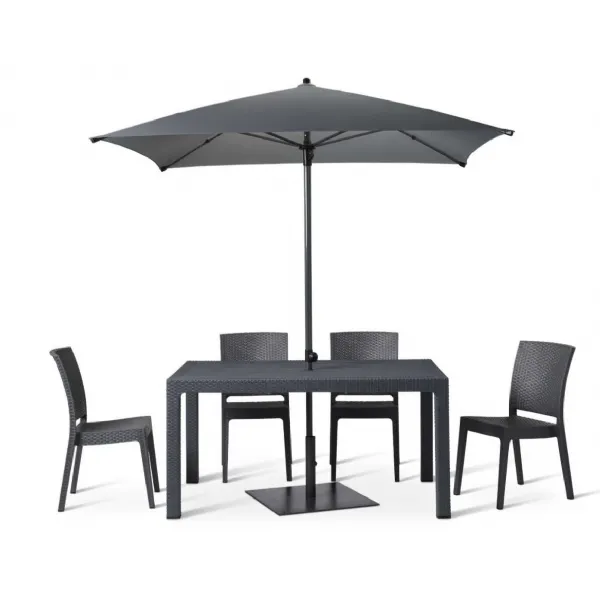 Outdoor 150cm Table and 4 Chairs with Umbrella in Polypropylene Anthracite