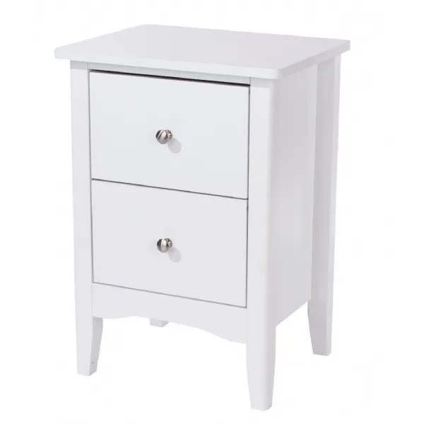 White Wooden 2 Petite Drawer Bedside Cabinet