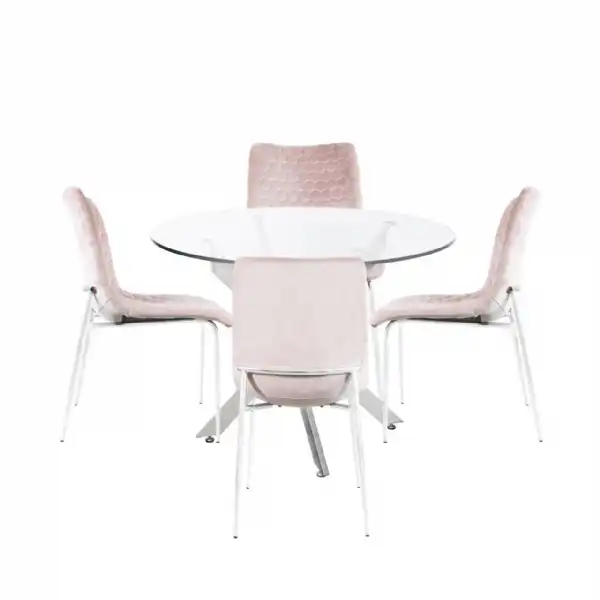 Nova 100cm Round Dining Table And 4 Pink Chairs