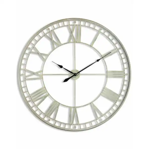 Large 120cm Round Antique Cream Skeleton Wall Clock
