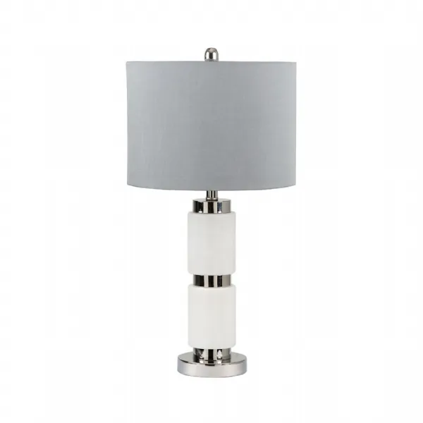 70cm White Marble Table Lamp With Grey Shade