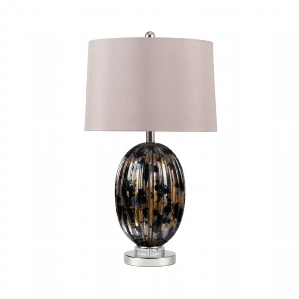 67. 3cm Ribbed Black And Gold Table Lamp With Taupe Shade