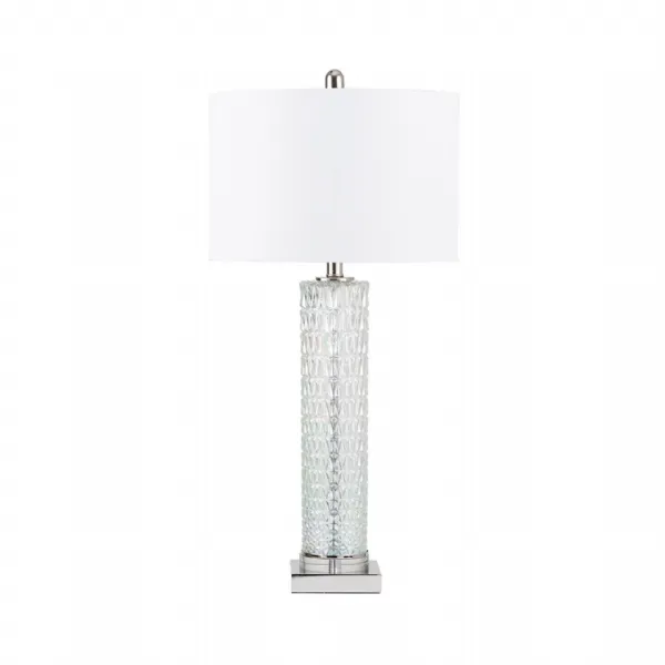78. 7cm Clear Glass Table Lamp With White Linen Shade